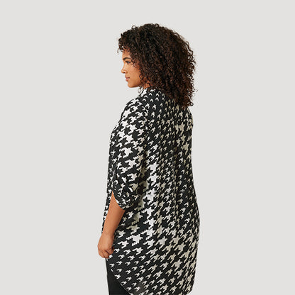 Sheer Shirt Dress in Black & White Video Game Print