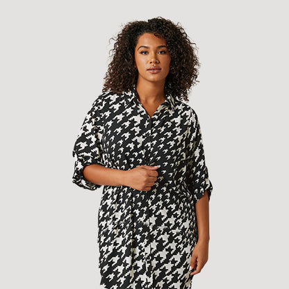 Sheer Shirt Dress in Black & White Video Game Print