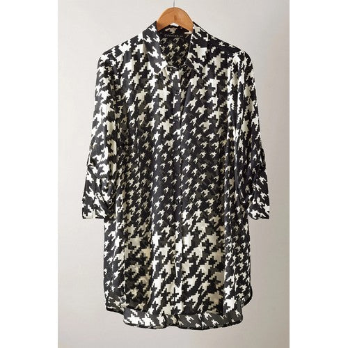 Sheer Shirt Dress in Black & White Video Game Print