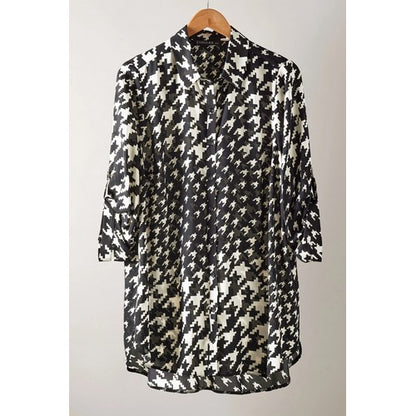 Sheer Shirt Dress in Black & White Video Game Print