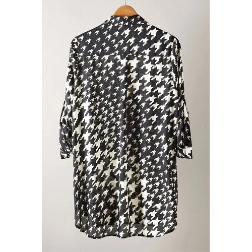 Sheer Shirt Dress in Black & White Video Game Print