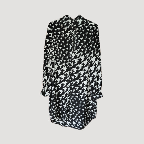 Sheer Shirt Dress in Black & White Video Game Print