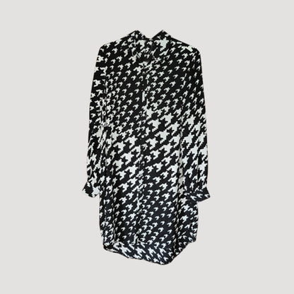 Sheer Shirt Dress in Black & White Video Game Print