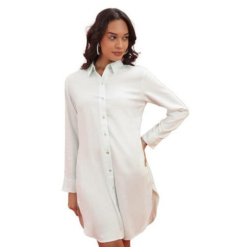 Metallic Button Shirt Dress in Ivory