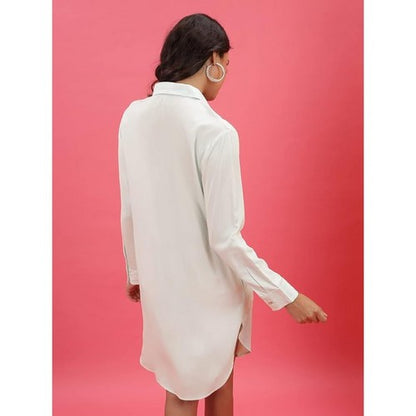 Waffle Shirt Dress in Ivory
