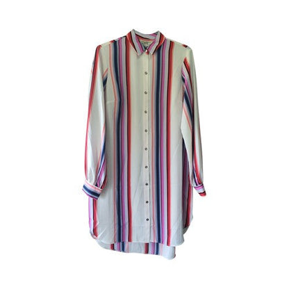 Metallic Button Shirt Dress Stripe Pink