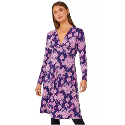 Wallis V-Neck Jersey Dress Purple Print