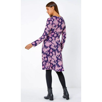 Wallis V-Neck Jersey Dress Purple Print