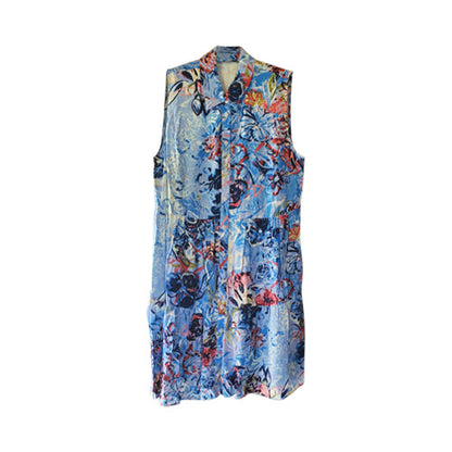 Floral Sleeveless Knee Length Shirt Dress Blue