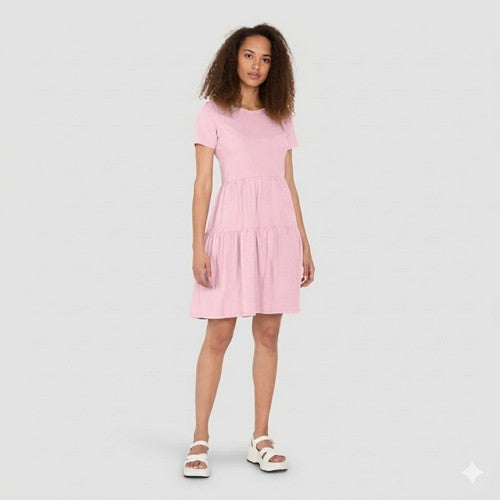 Fisher Field Cotton Jersey Tiered Dress in Pink