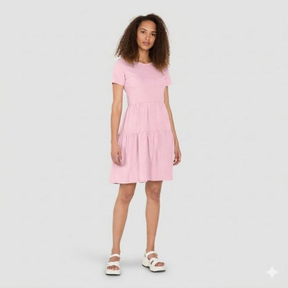Fisher Field Cotton Jersey Tiered Dress in Pink
