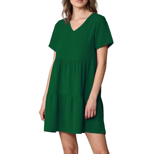 WDR2354 V-Neck Tiered Dress Green