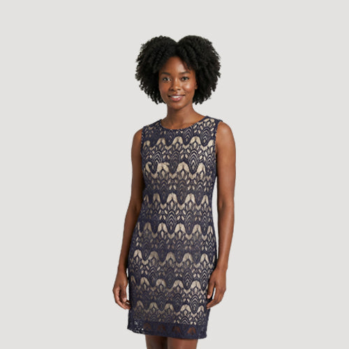 Lace Crochet Shift Dress in Black & Gold