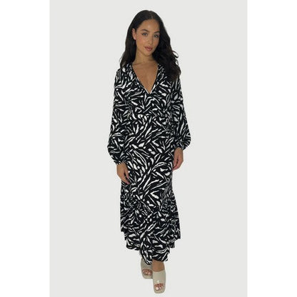 TU Zebra Print Wrap Dress in Black & White