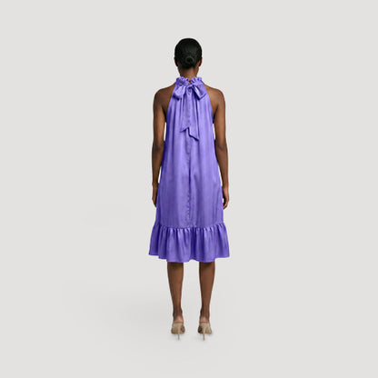 Satin Halter Ruffle Dress in Lavender