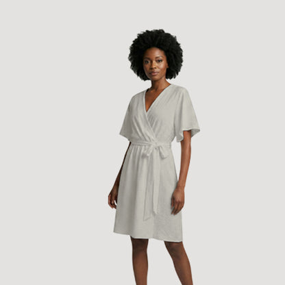 Tie Waist Wrap Dress in Beige