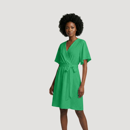 Tie Waist Wrap Dress in Bright Green