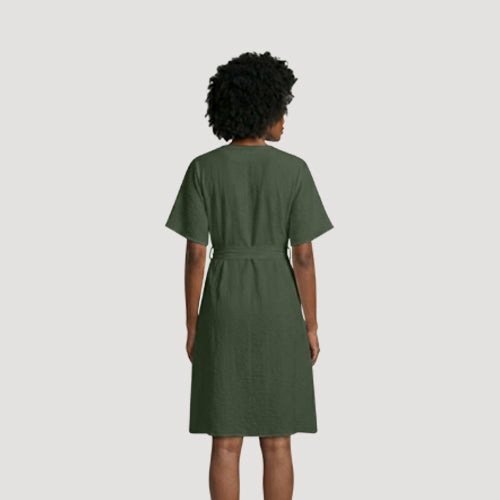 Tie Waist Wrap Dress in Army Green