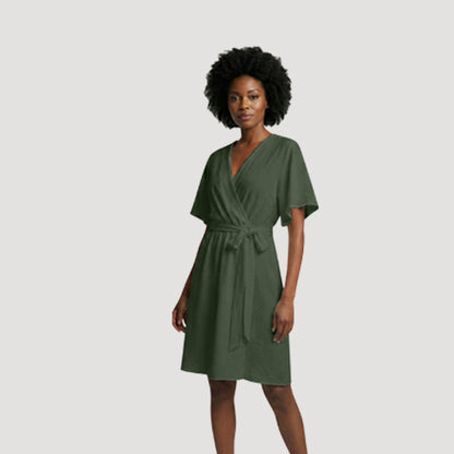 Tie Waist Wrap Dress in Army Green