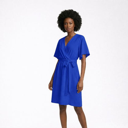 Tie Waist Wrap Dress in Royal Blue