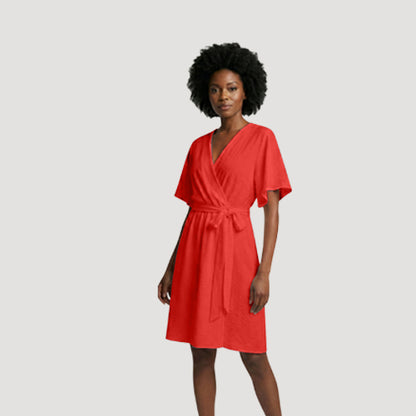 Tie Waist Wrap Dress in Red