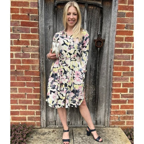 DRS2775-8 New Look Watercolour Floral Shirt Dress