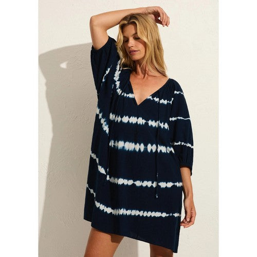 7013 Nice Day Tie Dye Smock Dress in Black