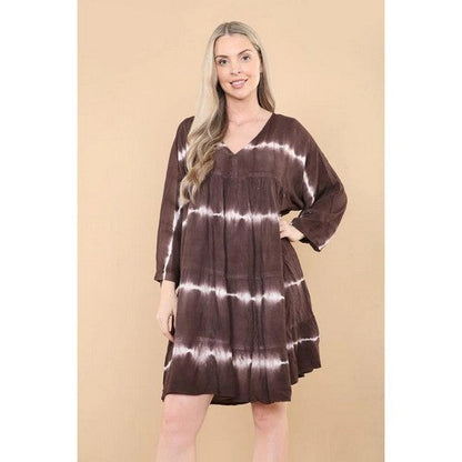 7013 Nice Day Tie Dye Smock Dress in Brown