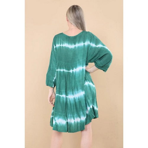 Nice Day Tie Dye Smock Dress in Green