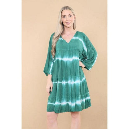 7013 Nice Day Tie Dye Smock Dress in Green