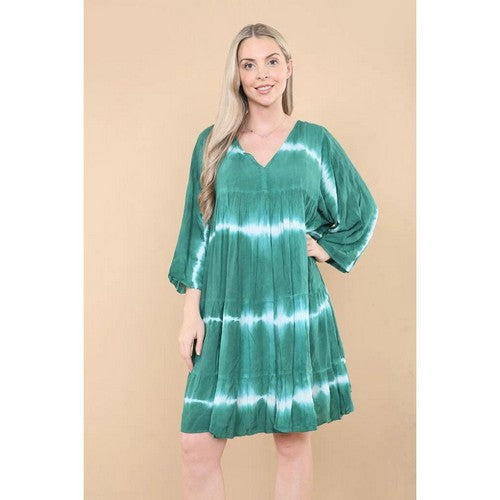 7013 Nice Day Tie Dye Smock Dress in Green