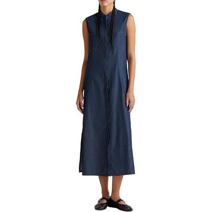 Benetton Denim Maxi Shirt Dress in Dark Denim