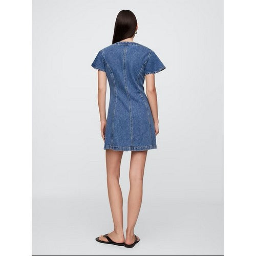 Gap Flutter Sleeve Denim Dress in Medium Indigo