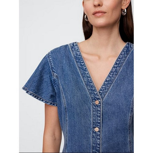 Gap Flutter Sleeve Denim Dress in Medium Indigo