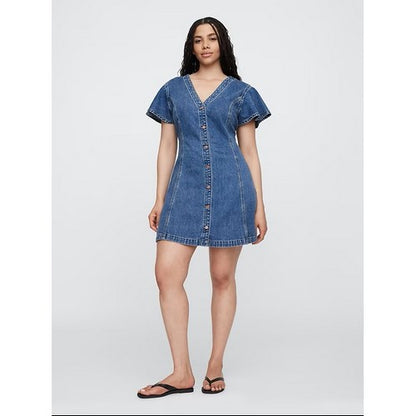 Gap Flutter Sleeve Denim Dress in Medium Indigo