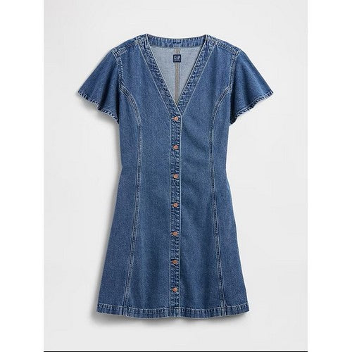 Gap Flutter Sleeve Denim Dress in Medium Indigo