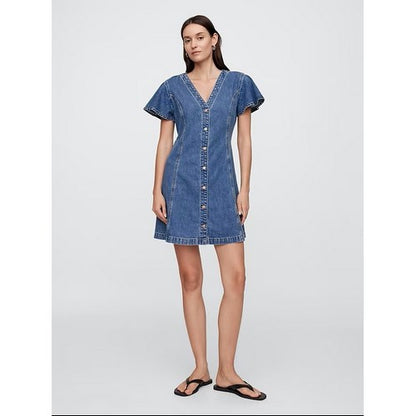 Gap Flutter Sleeve Denim Dress in Medium Indigo