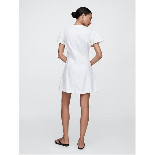 Gap Flutter Sleeve Denim Dress in White Wash Indigo