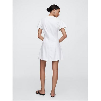 Gap Flutter Sleeve Denim Dress in White Wash Indigo