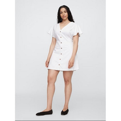 Gap Flutter Sleeve Denim Dress in White Wash Indigo