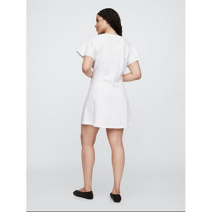 Gap Flutter Sleeve Denim Dress in White Wash Indigo