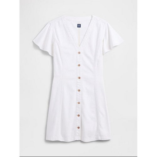 Gap Flutter Sleeve Denim Dress in White Wash Indigo