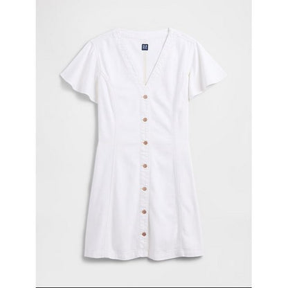 Gap Flutter Sleeve Denim Dress in White Wash Indigo