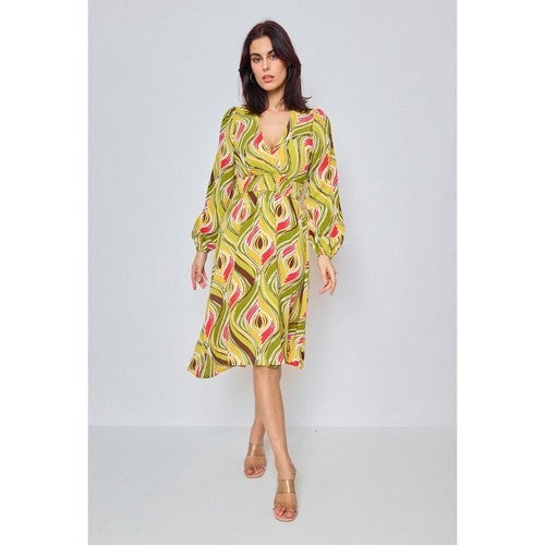 5321 Empire Line Wrap Dress in Yellow