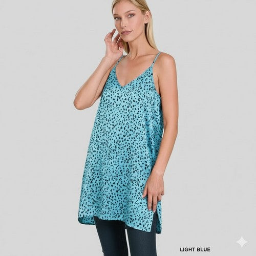 QSL-1298D4 Satin Animal Print Sleep Dress in Light Blue