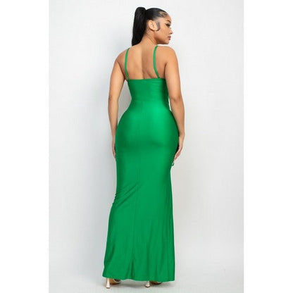 Side Slit Maxi Ruched Dress in Green