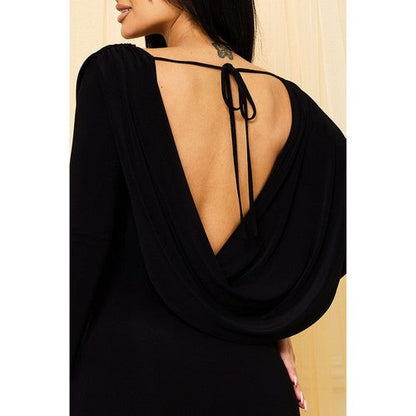 Cowl Front & Back Midi Dress in Black