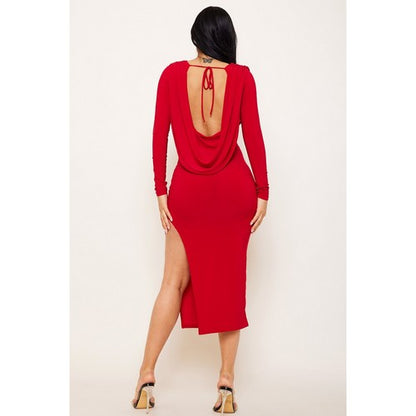 Cowl Front & Back Midi Dress in Red