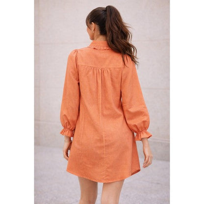 Linen Bell Shape Shirt Dress in Coral Rust