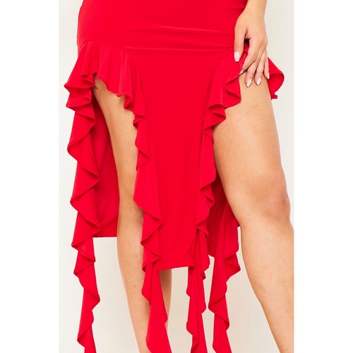 Bandeau Tube Ruffle Bottom Dress in Red